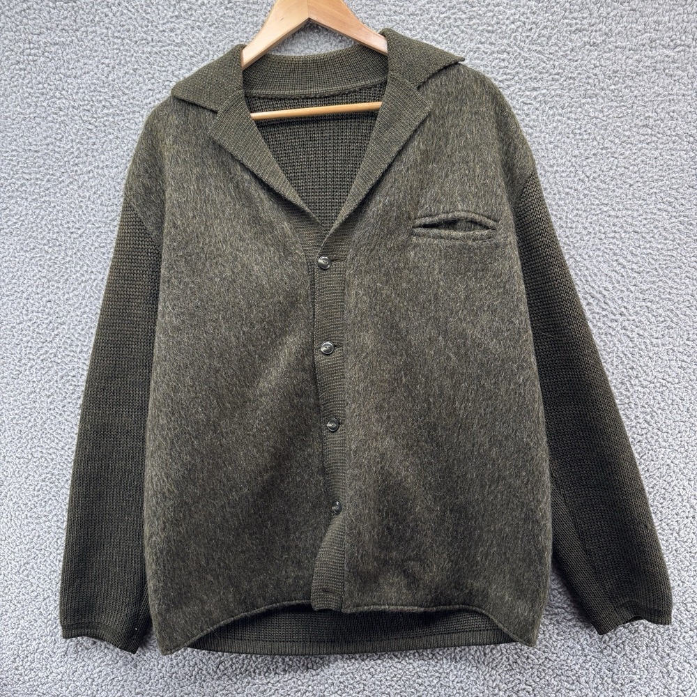Vintage 1960s Wool Cardigan Mens Large Green Made in Austria